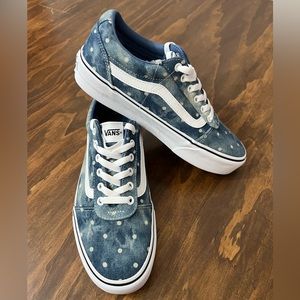 Vans Womens 10 Ward Platform Blue Denim Bleech Dots Lace Up Low Top Sneakers
